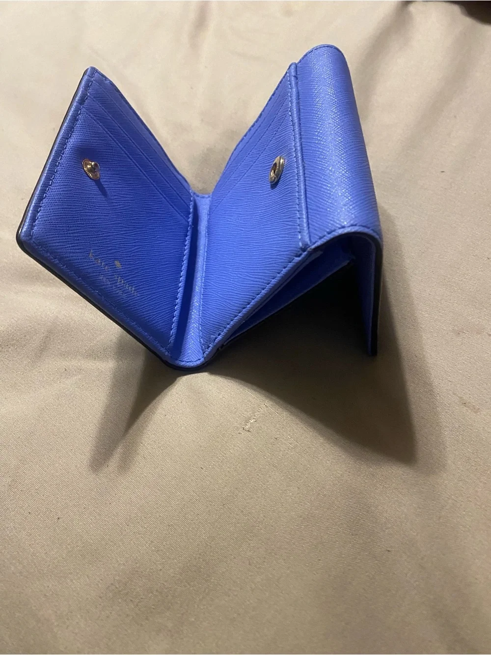 kate spade Periwinkle Saffiano Leather Fold Wallet with Gold Logo
